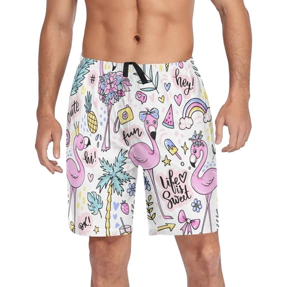 GZHJMY Flamingo Pajama Pants Short for Men, Lounge Pants Lightweight Men Pajama Bottoms with Drawstring Pockets, Christmas New Year Birthday Gifts, Medium