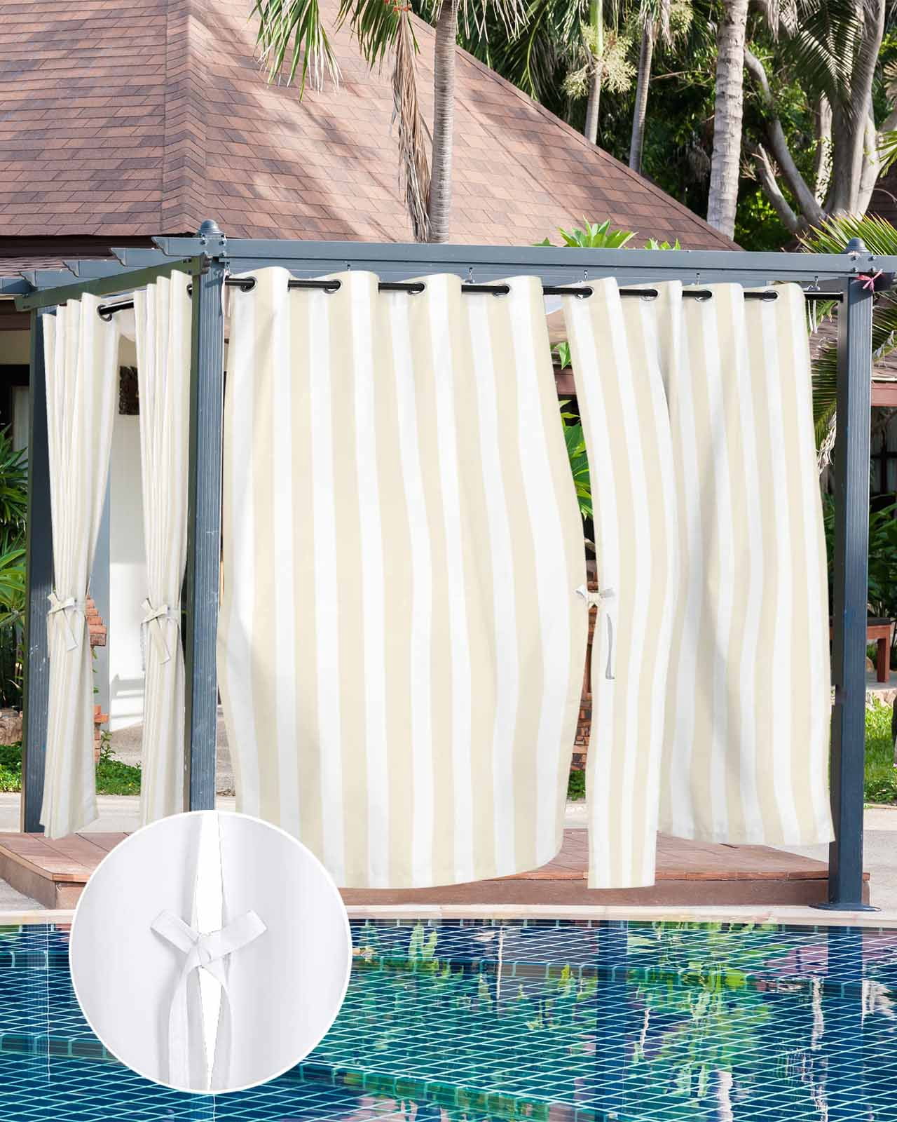 nqOlkjepod Outdoor Curtains for Patio Waterproof, Cream Striped Outdoor Privacy Panels Grommet, Modern Farmhouse Cream White Stripes Blackout Outside Curtains for Porch/Cabana 54"x84", 1 Panel