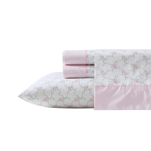 Juego de sábanas Laura Ashley de algodón percal 200 hilos King Pink