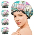 thumbnail image 7 of Shower Caps,Pioneer Flower Floral Print Pattern Waterproof Shower Cap for Women 4 Pieces,Double Reusable Hair Cover for Shower PEVA Elastic Stretch Hem, 7 of 7