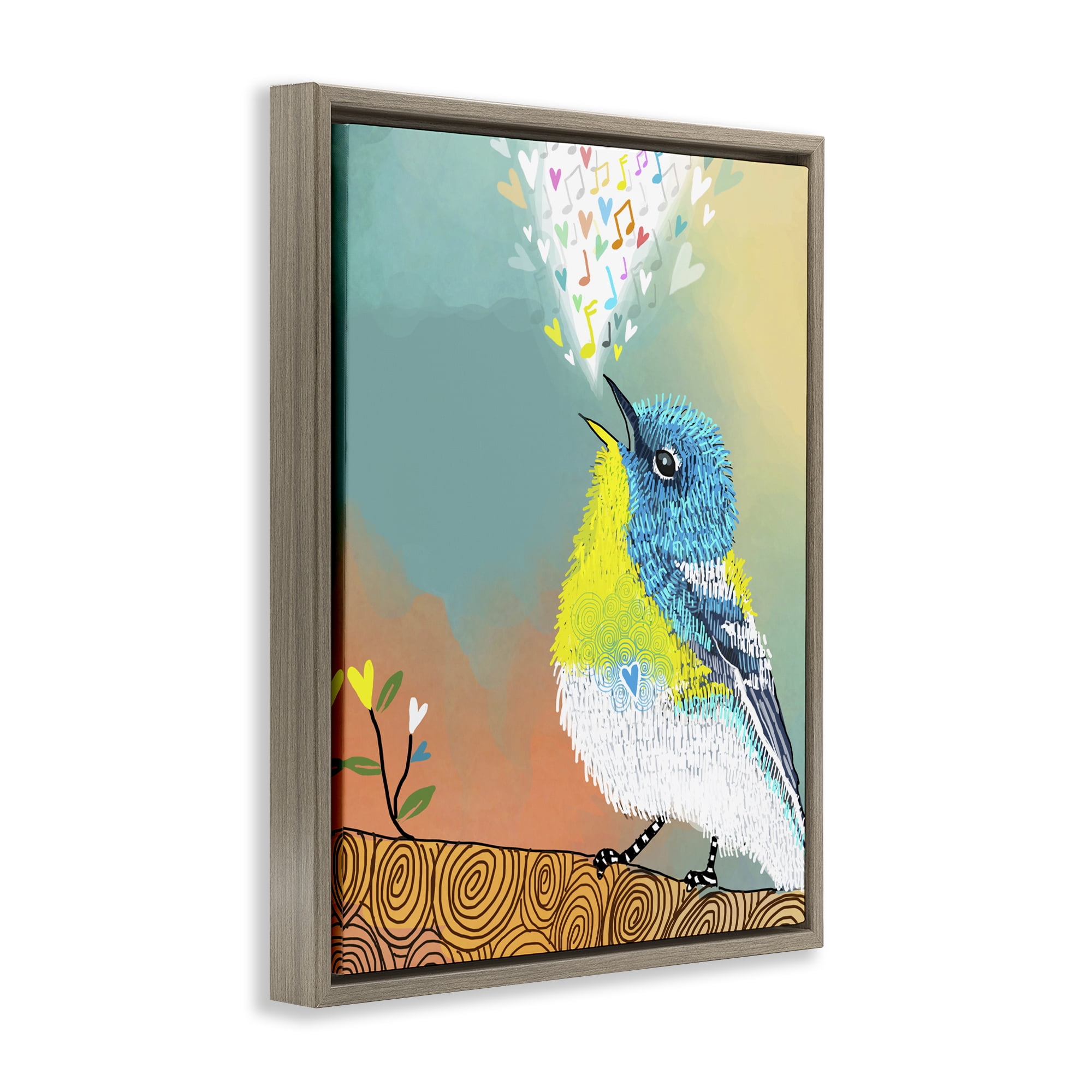 Stupell Industries Dream Chaser Songbird Brown Framed Floater Canvas Wall Art, design by Suzanne Millius