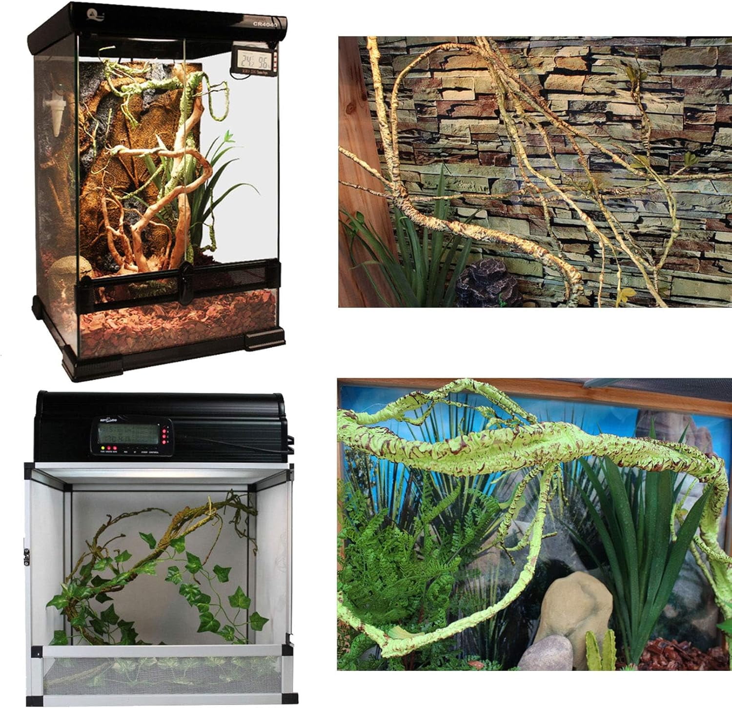 Reptile Vines Plants Flexible Bendable Jungle Climbing Vine Terrarium Plastic Plant Leaves Pet Tank Habitat Decor for Bearded Dragons Lizards Geckos Snakes Frogs and Reptiles