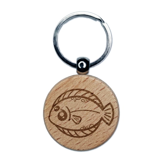 Kawaii Dab Fish Round Keychain Charm Tag - Engraved Wood