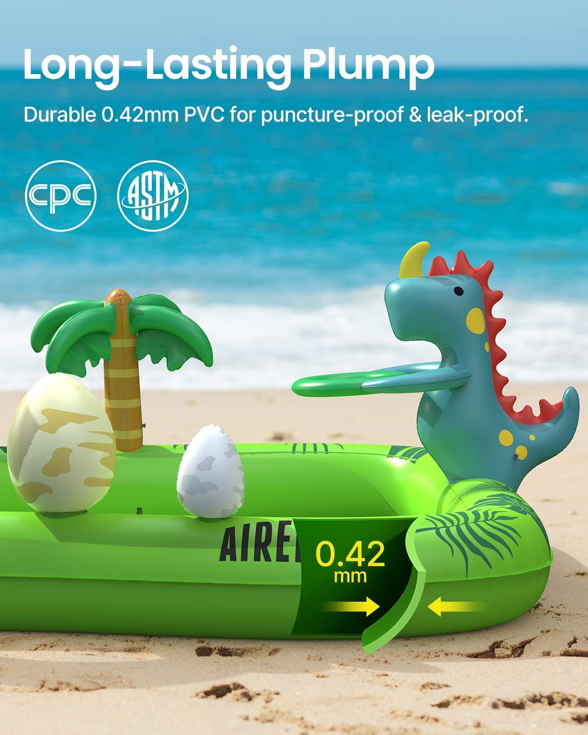 Dino Planet Inflatable Play Center, Airefina Kids Pool, 97"x76"x41" Summer Swim Blow up Kiddie Pool, Rectangular