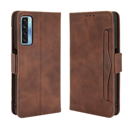 Case for TCL 20 5G/TCL 20S Cover Adjustable Detachable Card Holder Magnetic closure Leather Wallet Case - Brown