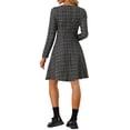 thumbnail image 3 of INSPIRE CHIC Women's Plaid Grid Peter Pan Collar Long Sleeve A-line Vintage Tweed Dress XS Black, 3 of 6