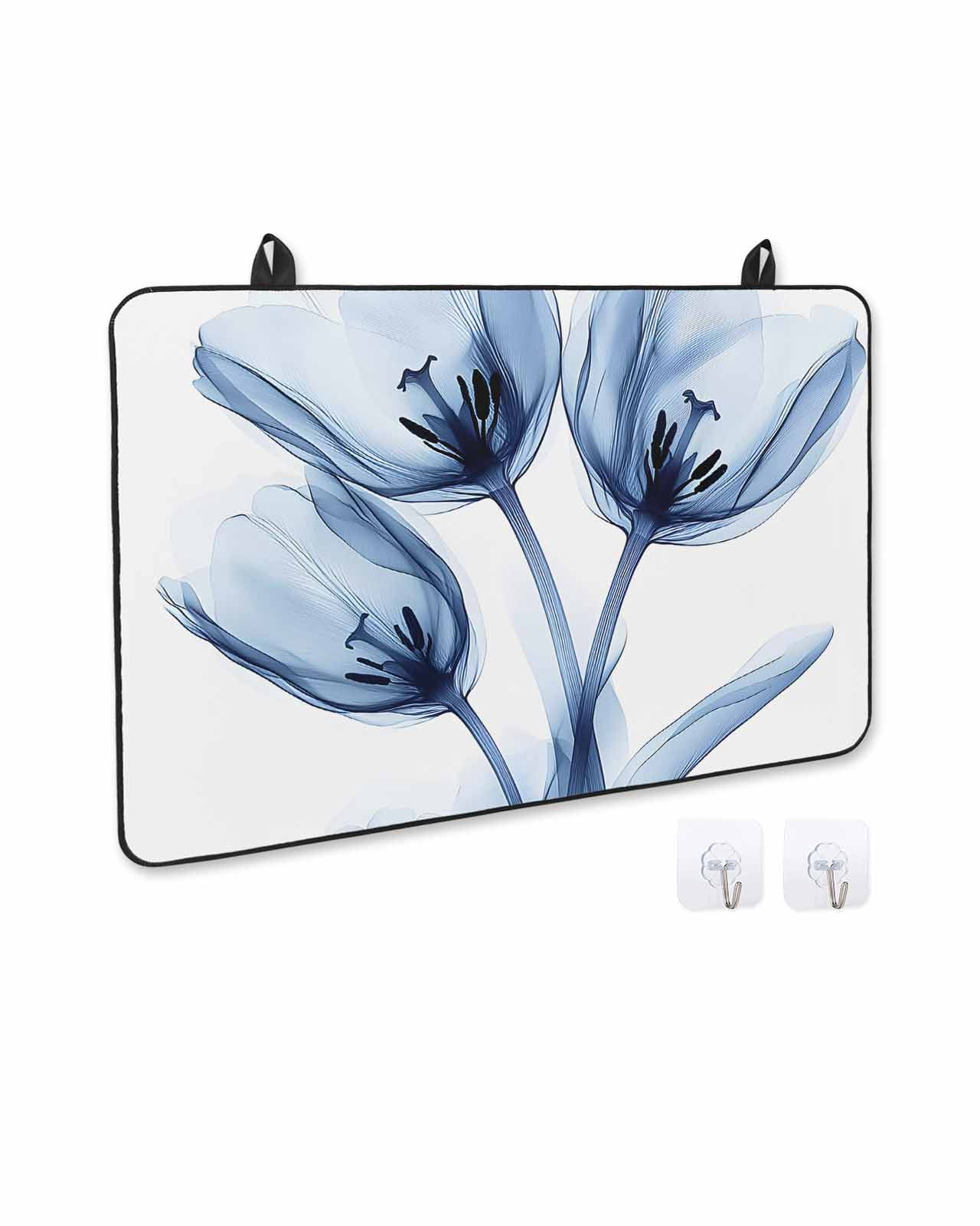 nqOlkjepod Large Induction Cooktop Protector Mat 36"x21", Blue Flowers Stove Top Covers for Electric Stove, Gradient Botanical Tulip Floral Plants Stove Burner Cover Mats, Glass Top Stove Cover