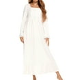thumbnail image 2 of Defitshape Women's Long Sleeve Sleep Dress Lace Cotton Victorian Nightgown Frill Calf Length Square Neck Billowy Old Fashioned Soft Sleepwear Pocket White Large, 2 of 5