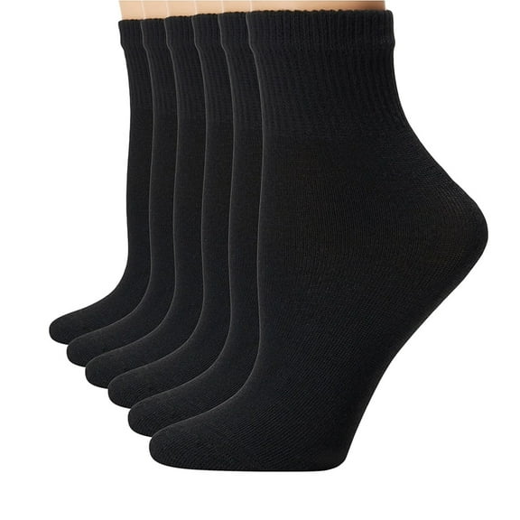 TELOLY Women Crew Socks Ankle Quarter Cotton 6 Pack Black