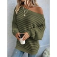 thumbnail image 4 of Womens Fall Sweaters Off the Shoulder Batwing Sleeve Textured Knit Tops Oversized One Shoulder Sweater  Green L, 4 of 8