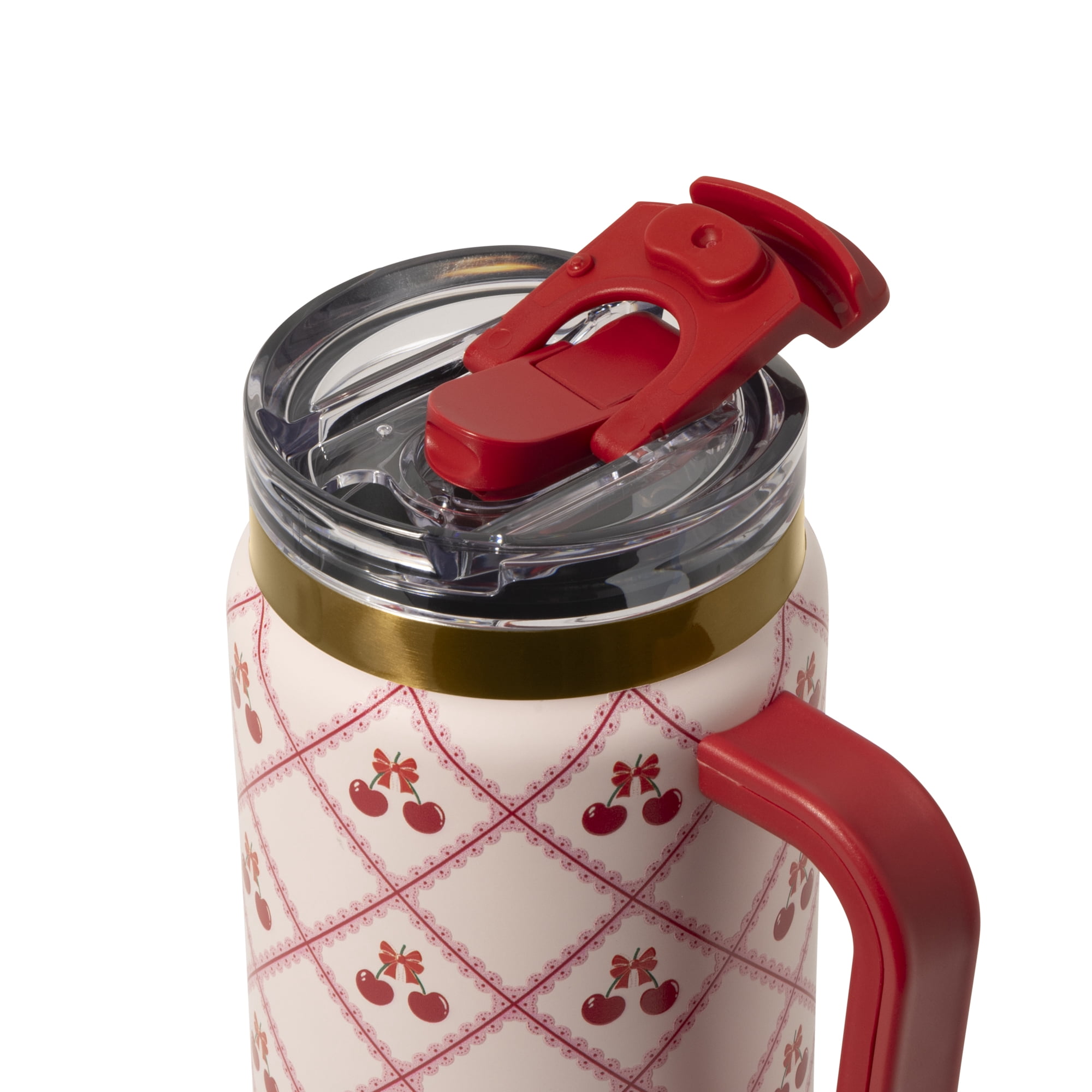 Thyme & Table Luna 32 oz Stainless Steel Tumbler with Handle and Dual Straw Lid, Lace