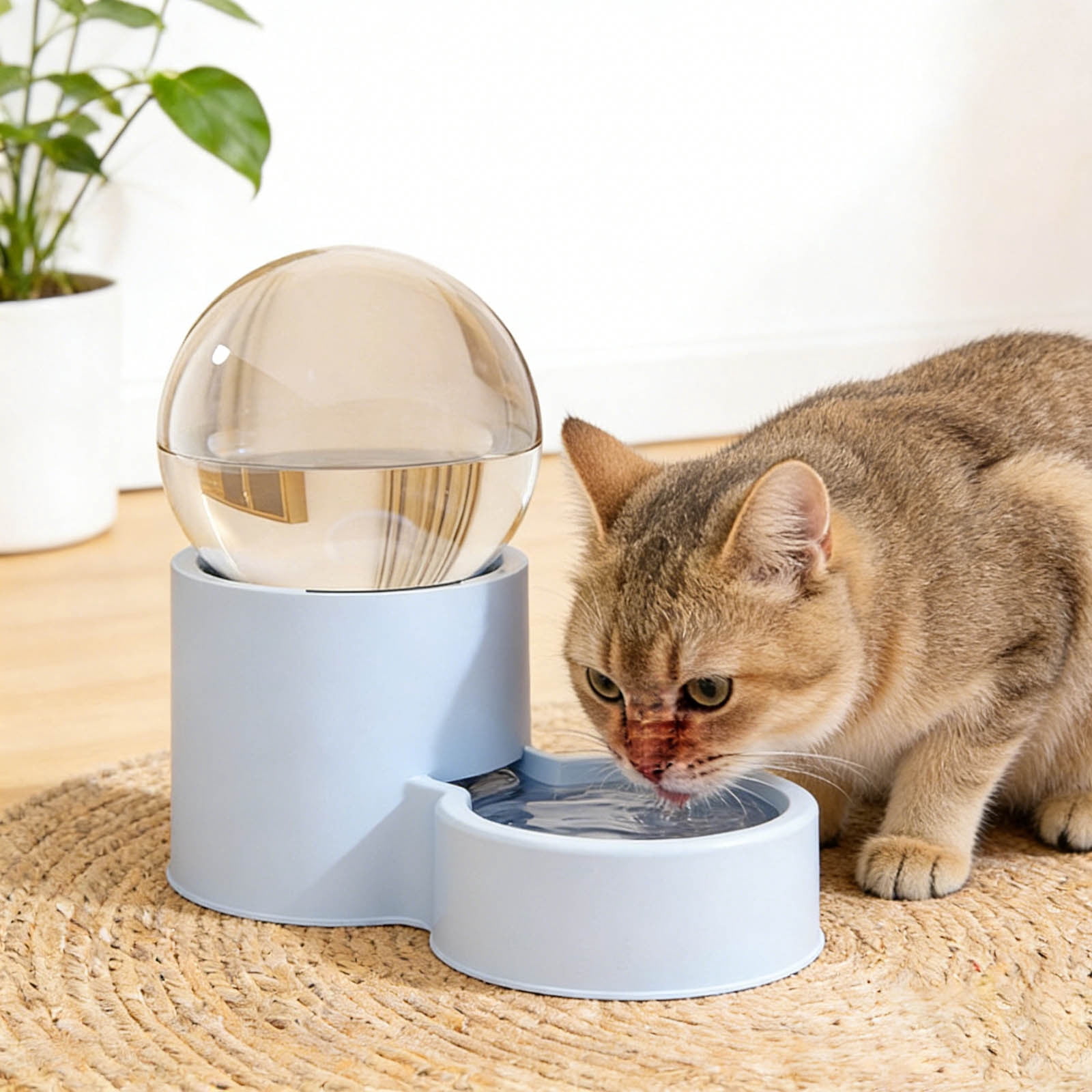 2-in-1 Automatic Cat Feeder Water Dispenser 44oz/1300ml Gravity Leak-Proof Pet Feeding Station Large Capacity No-Plug Food Water Bowl for Kitten Small Dog Blue