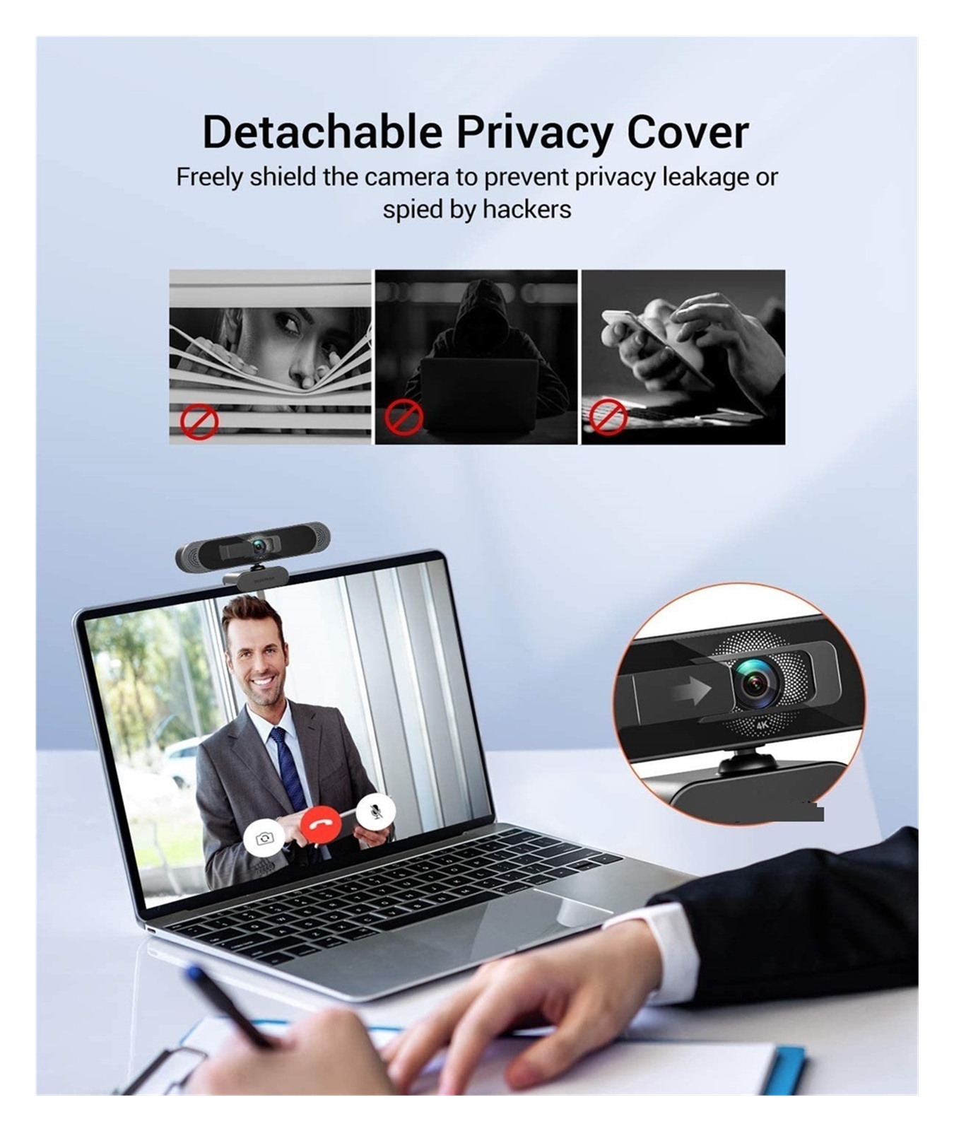 4K 8.0MP Webcam 3840x2160 30fts With Autofocus Lens/ Dual Mics/ Privacy Cover/ Tripod For For Laptop PC for Conferencing, Live Streaming, Recording ,HD Video