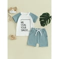 thumbnail image 2 of Liacowi Toddler Baby Boy Summer Clothes Short Sleeve Letters Print T-shirt with Elastic Waist Shorts 2Pcs Beach Shorts Set, 2 of 9