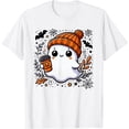 thumbnail image 1 of T-Shirt Mignon d'Halloween pour Femmes Fantôme Café - Blanc - S, 1 of 4