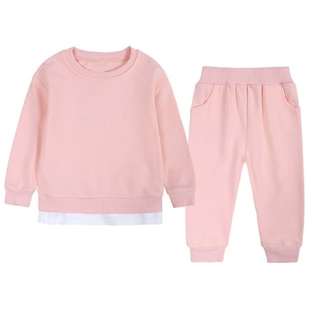 

Lovskoo 6M-5 Years Boys Girls 2023 2Pcs Jogger Outfits Set Fleece Lined Round Neck Pullover + Sweatpants Athletic Sweatsuits Baby Clothes Fall and Winter Outfits Pink