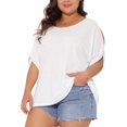 thumbnail image 4 of Blusa de mujer de talla grande Agnes Orinda, con hombros descubiertos, de manga corta, cuello redondo, color blanco, camisetas casuales de verano 2X, 4 of 6