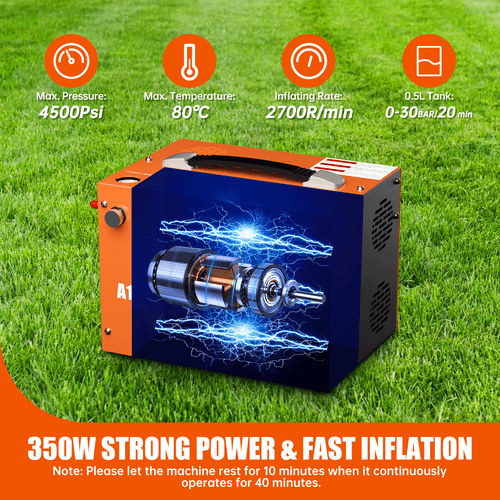 ToAuto A1X PCP Air Compressor Portable High Pressure Pump with Oil-water Separator 4500PSI / 30Mpa  DC 12V AC 110V for Rifle Airgun Paintball