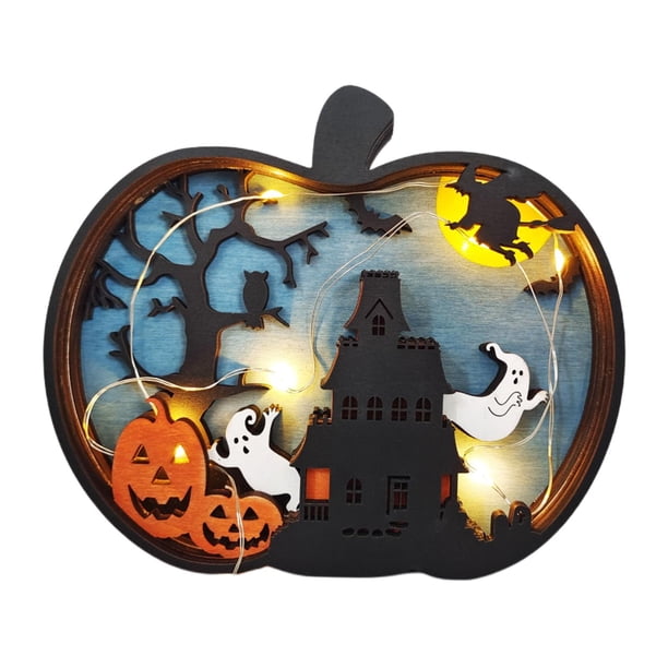 Decoración de de calabaza Festival de Halloween de lámpara especial extraña de festival ños Decoración de interior Con luz Gloria Ornamet de madera de Halloween