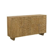 HomeRoots 634314 70 in. Brown Distressed Solid Wood Carved Floral Sideboard with Four Doors