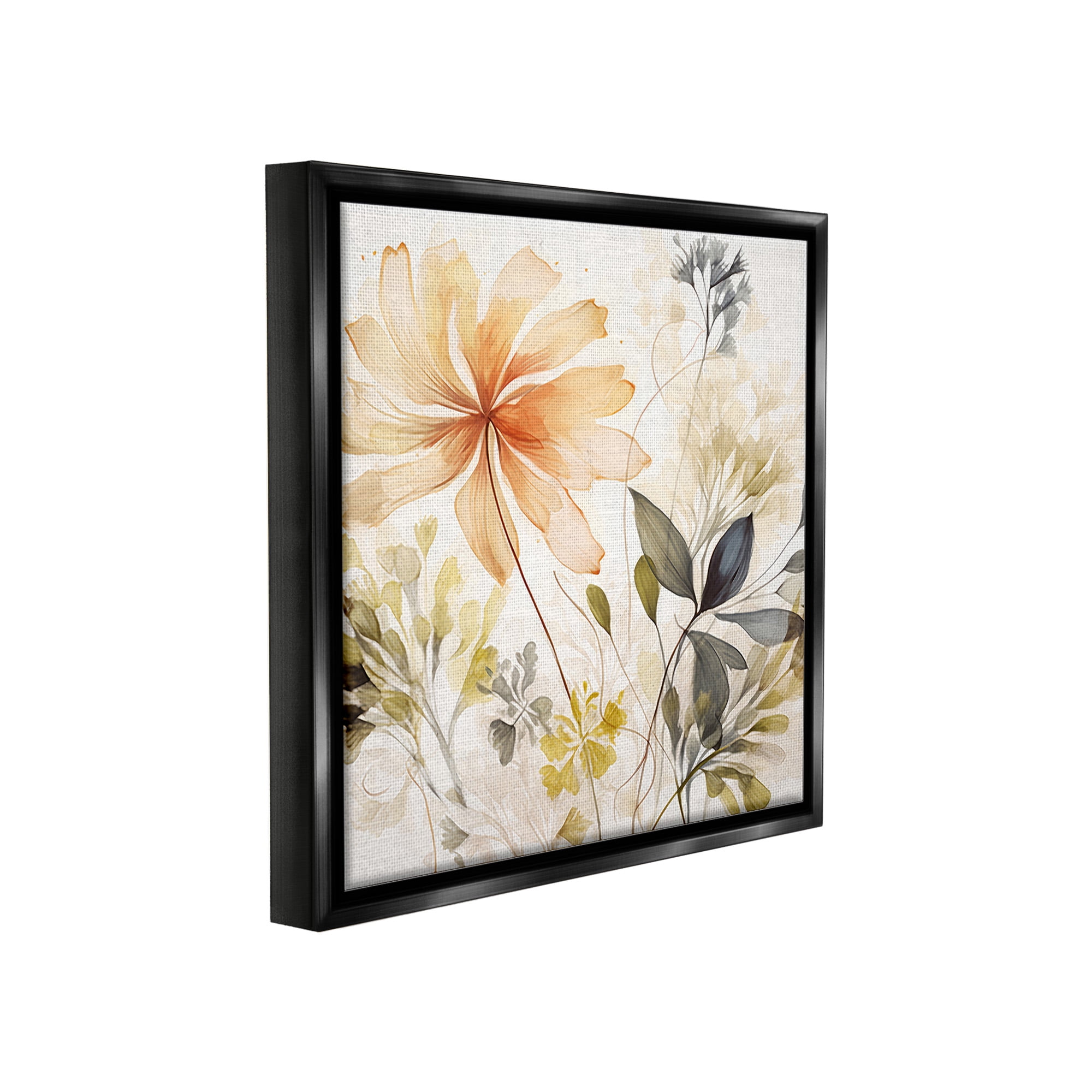 Stupell Industries Botanical Serenity Pattern Botanical & Floral Painting Black Floater Framed Canvas Art Print Wall Art, 25 x 25