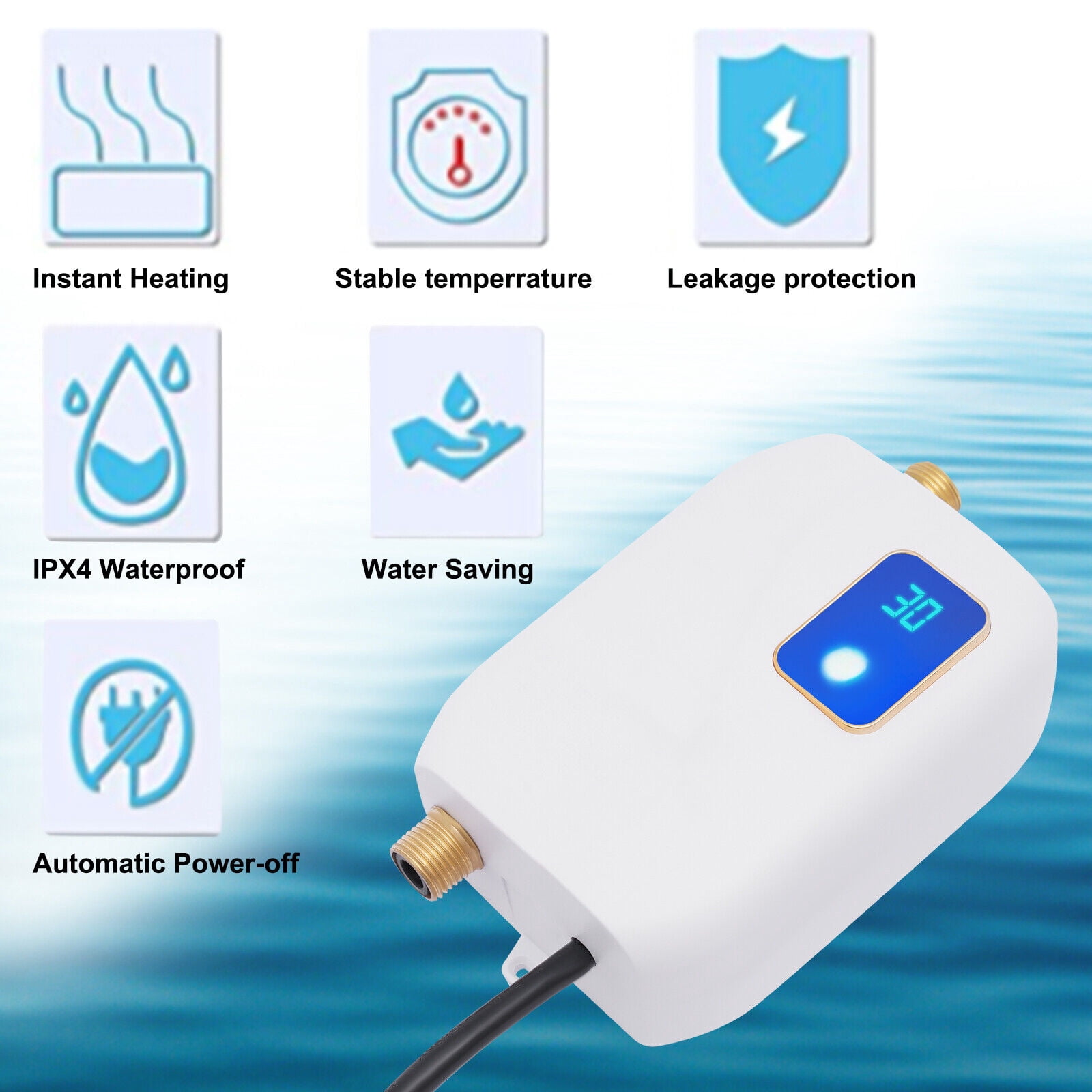 Miumaeov 110V 3000W Mini Electric Tankless Water Heater Instant Hot Shower On Demand with LED Display for Kitchen Bathroom