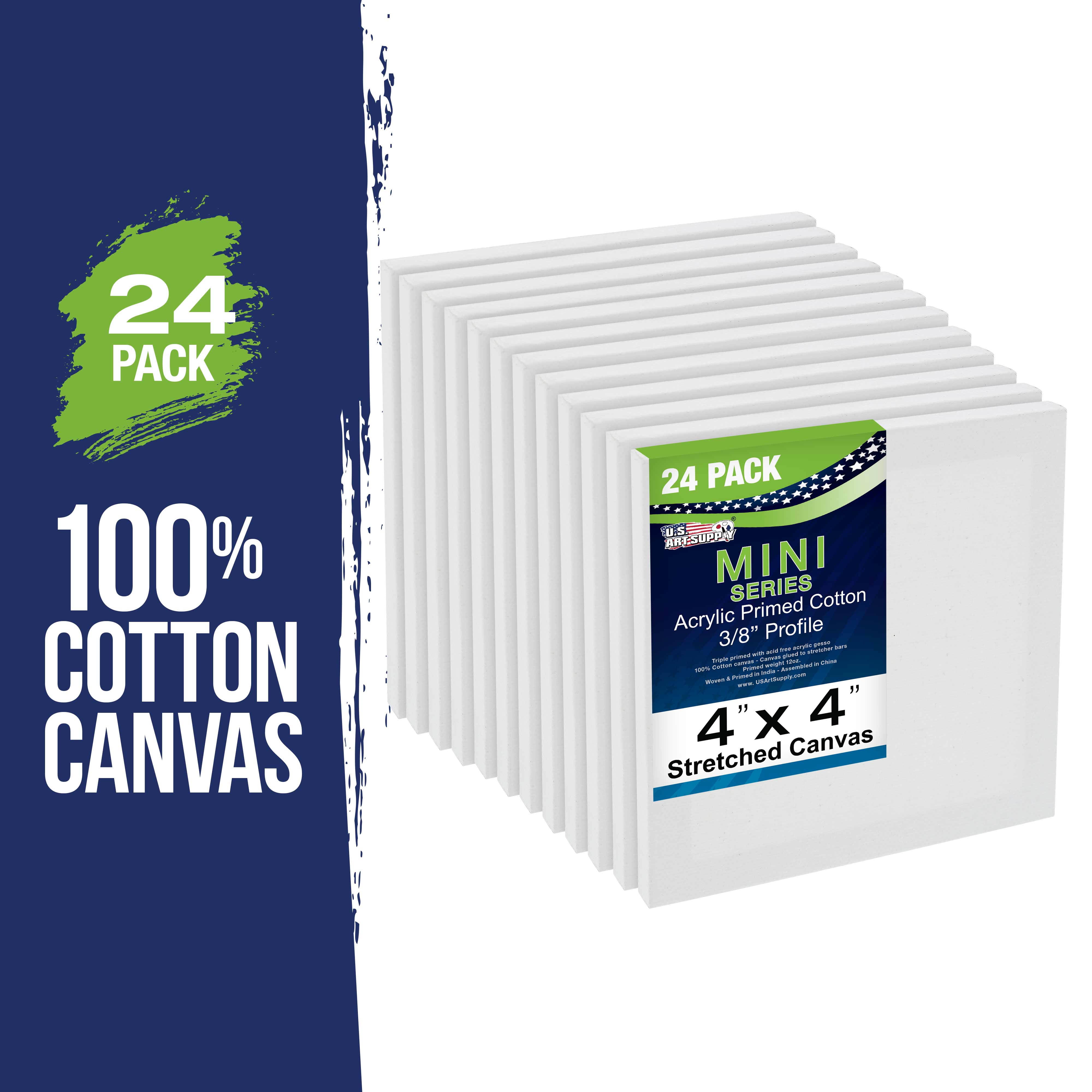 U.S. Art Supply 4" x 4" Mini Professional Primed Stretched Canvas (1-Pack of 24-Mini Canvases)