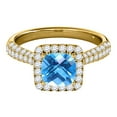 thumbnail image 2 of Rings for Women 0.98 Carat Diamond and Cushion Cut Blue Topaz Ring pave 10K Yellow Gold, 2 of 5