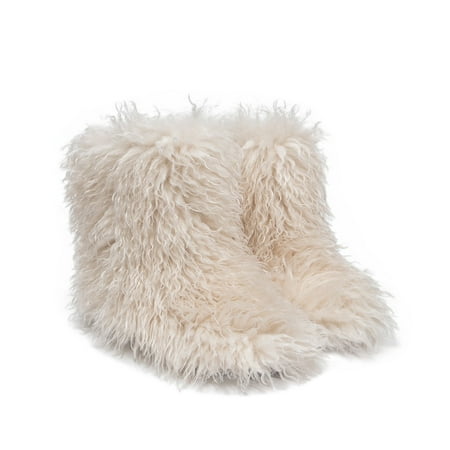 

XWQWJH Women s Faux fur Boot Furry Fluffy Short Snow Boot Mid-Calf Boots Warm Comfortable Outdoor Flat Shoes Cozy Furry Fuzzy Snow Boots