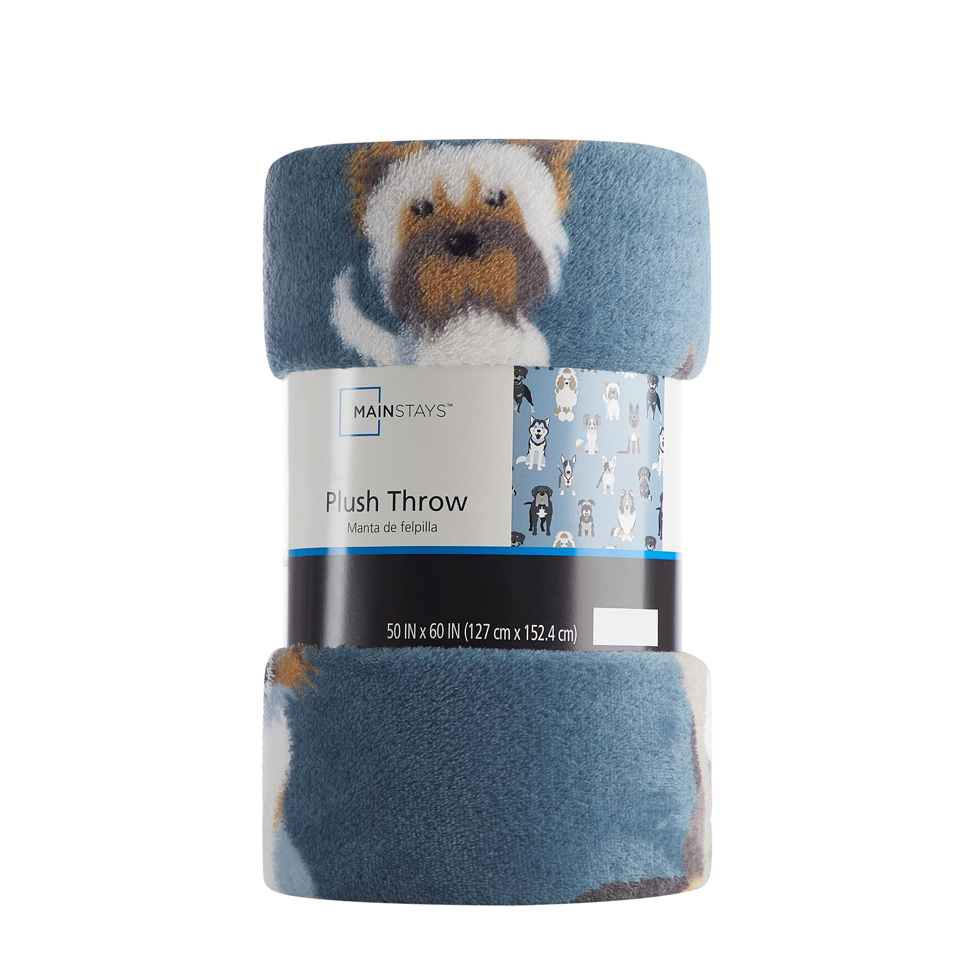 Mainstays Cozy Plush Couch Throw Blanket, Blue Dog Print, 50 x 60 in