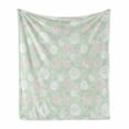 thumbnail image 1 of Mint Soft Flannel Fleece Throw Blanket, Dahlia Flowers in Pastel Tones Spring Blooms Theme Floral Pattern, Cozy Plush for Indoor and Outdoor Use, 70" x 90", Almond Green Pink, by Ambesonne, 1 of 6