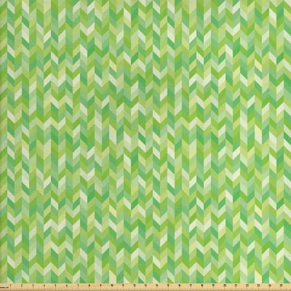 Abstract Fabric by the Yard, Repetitive Braid Look Chevron Motifs in Vivid Tones Illustration, Decorative Upholstery Fabric for Chairs & Home Accents, Pale Green and Pastel Green by Ambesonne