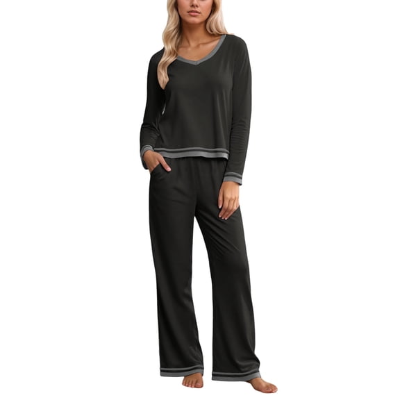 sususu Airport Outfits for Women 2025,Fall Sets Trousers Suit For Comfort Sleepwear Elegant Long Sleeve Top And Pants Set Cozy Loungewear Ideal Year Round Relaxation And Restful Nights - Black