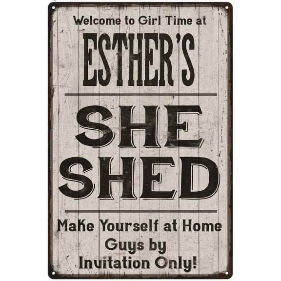ESTHER'S She Shed Sign Lady Cave Gift 8 x 12 High Gloss Metal 208120082135