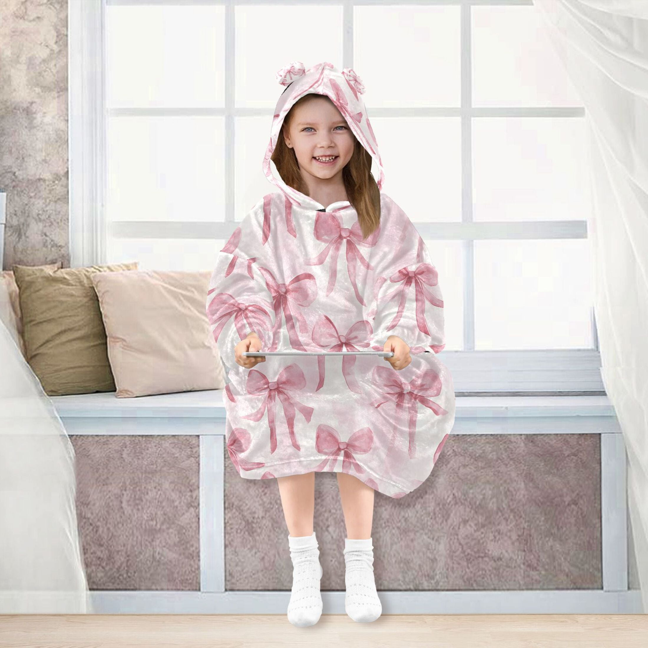 joogoo Wearable Blanket Hoodie for Watercolor Bow Flannel Sherpa Pocket 3-14 YR S