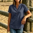 thumbnail image 2 of Admvng Women's Tops V Neck Side Slit Short Sleeve Breathable Casual Basic Button Shirts, 2 of 7