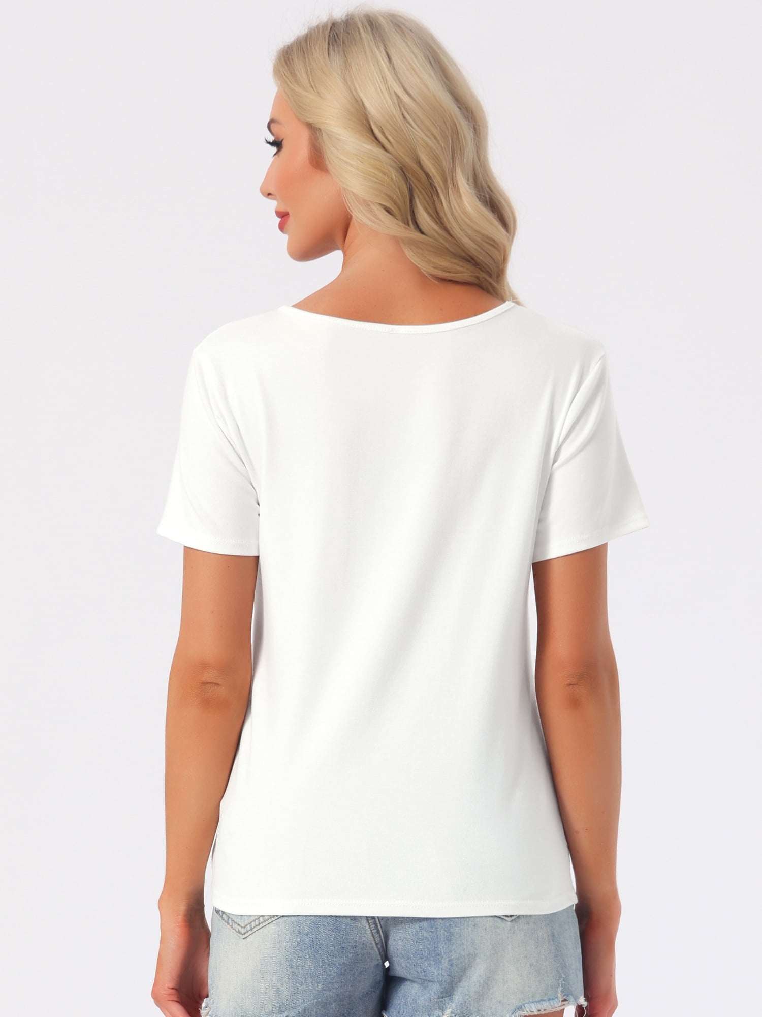 DARING DIVA Women's Short Sleeve V Neck Casual Tee 2XL White