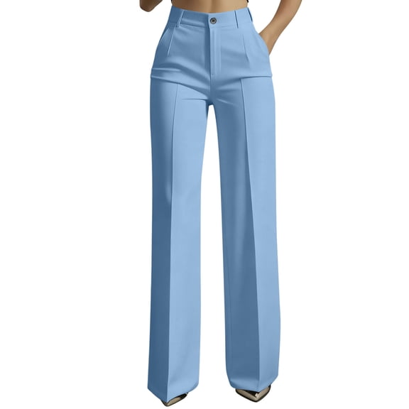 Women's Solid High Waist Hanging Straight Tube Temperament Wide Leg Suit Pants With Pockets