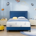 thumbnail image 2 of VECELO 3-Pieces Bedroom Sets Twin Size Upholstered Platform Bed with Two Nightstands, Adjustable Headboard, Dark Blue, 2 of 10