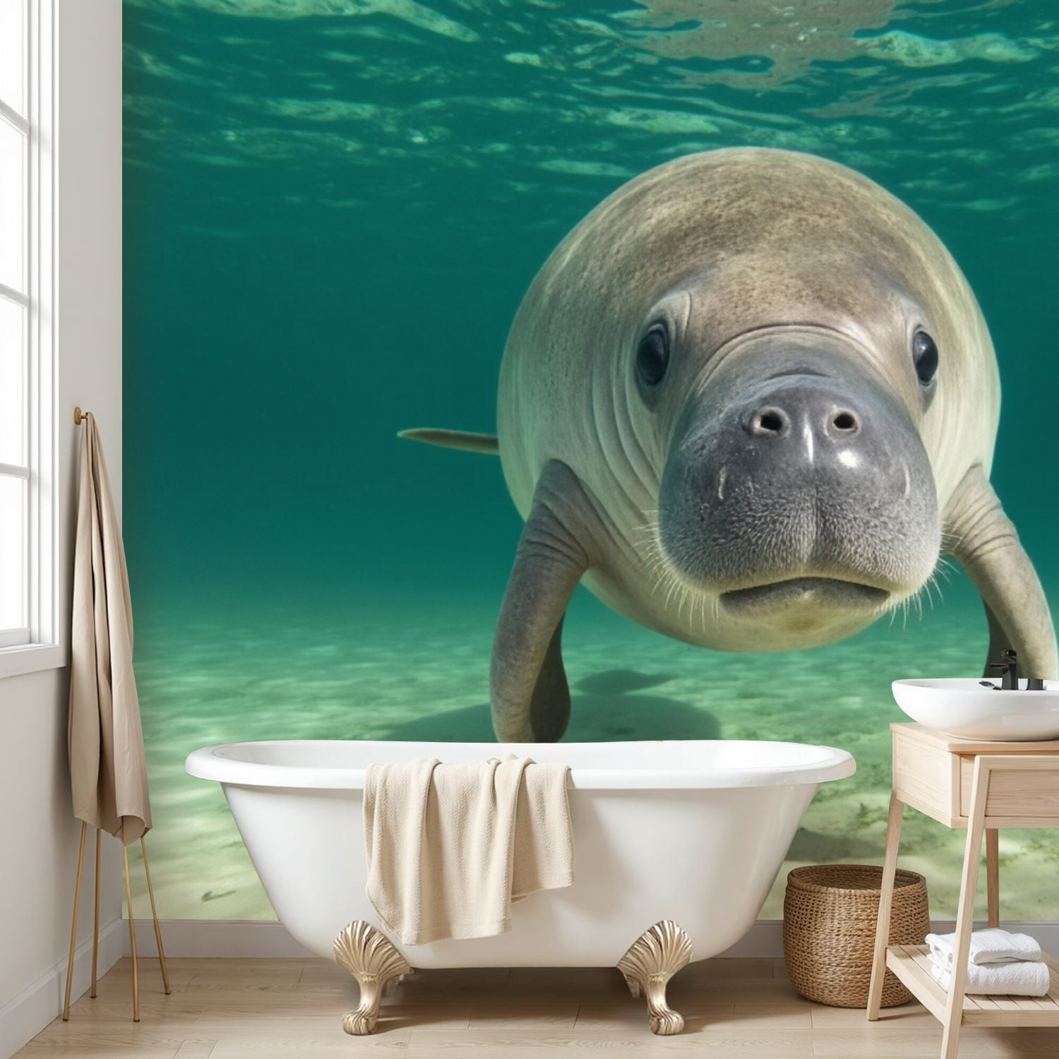 Wall Mural Peel and Stick Manatee Portrait Self-Adhesive Wallpaper Removable Wall Decal Wall Sticker Home Decor for Living Room Bedroom 100"x144"