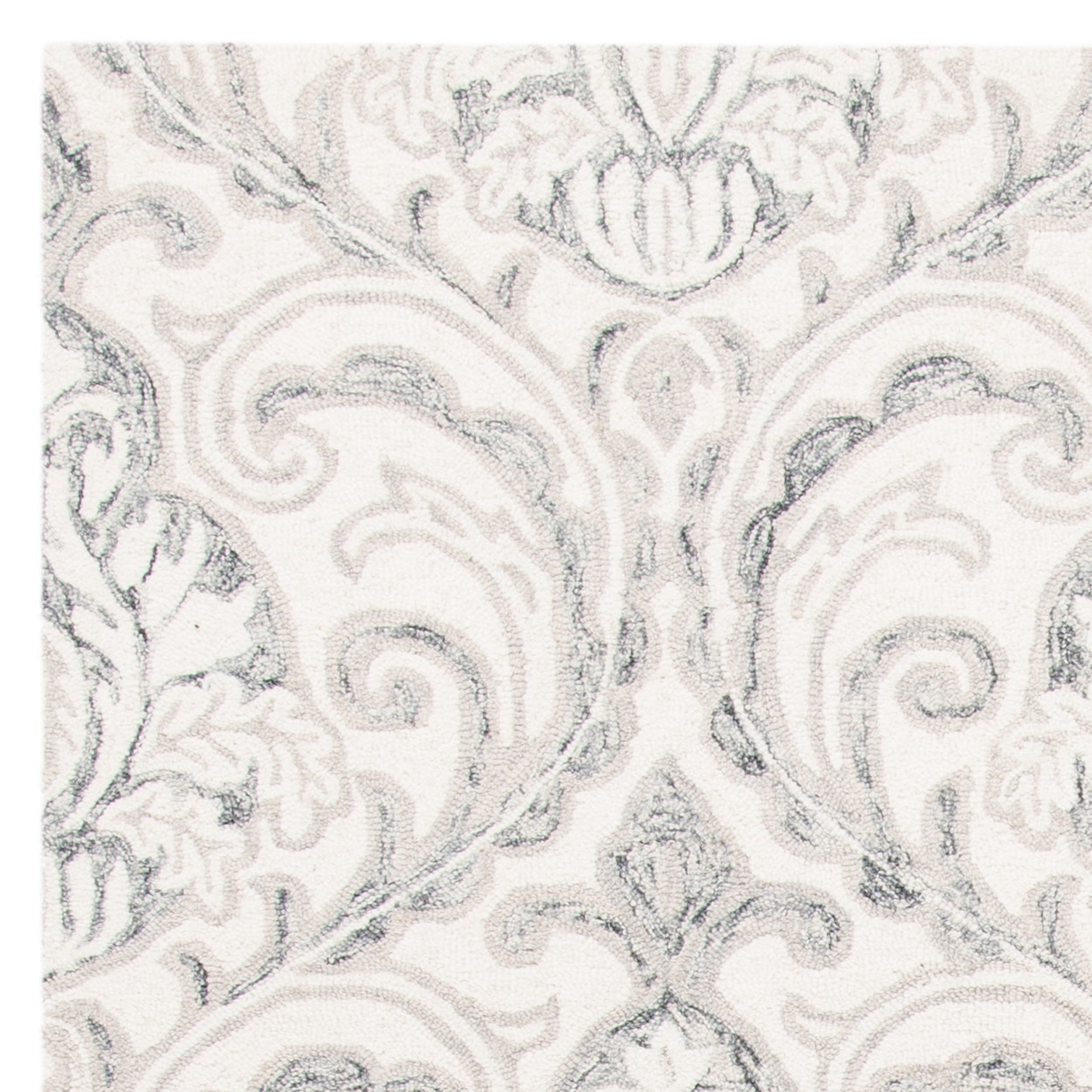 SAFAVIEH Micro-Loop Cornelius Floral Ogee Wool Area Rug, Ivory/Grey, 4' x 6'