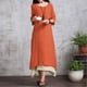 thumbnail image 3 of Vendimia vestido de algodón de lino de Split dobladillo irregular floja ocasional de Boho maxi MABOTO Naranja/XXL, 3 of 7
