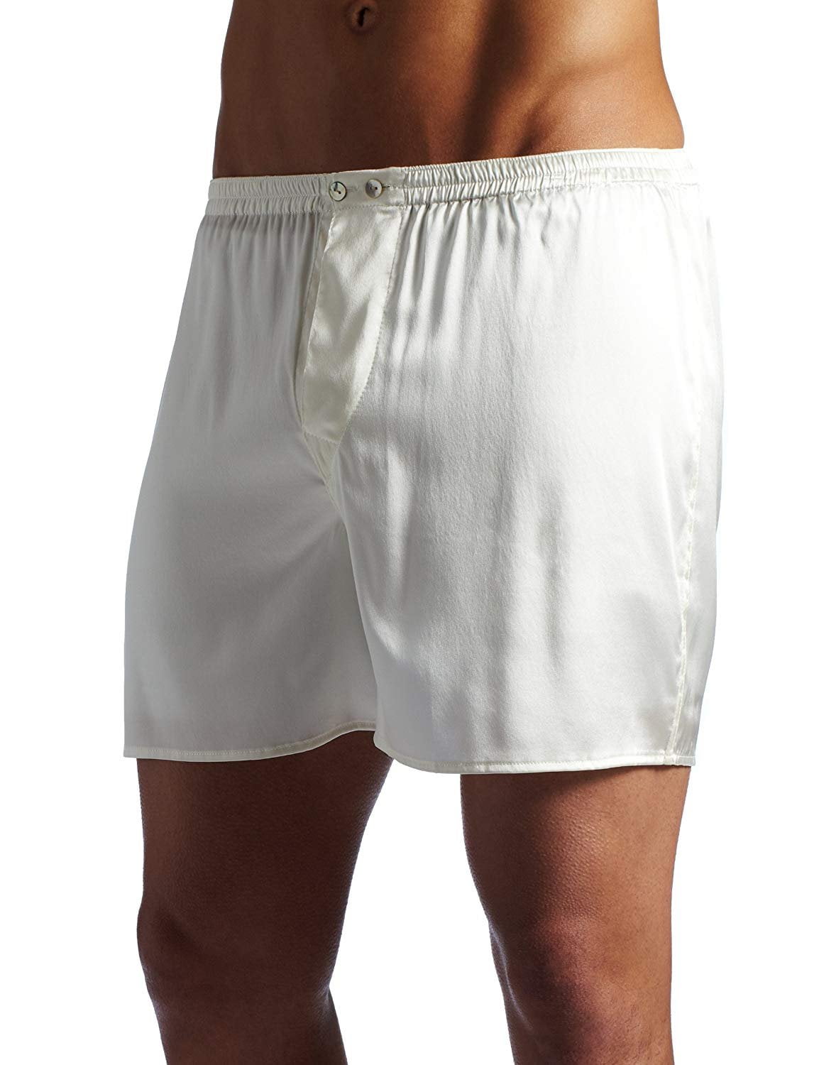 Intimo Men's Classic Stretch Silk Boxers, Ivory, Medium