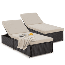 Homrest Patio Lounge Chair Set of 2 for Outdoor, PE Rattan Adjustable Chaise Loungers with Cushions - Khaki