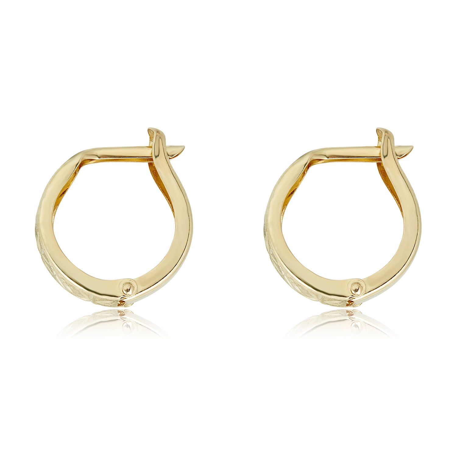 AVORA 10K Yellow Gold Diamond-Cut Petite Huggie Hoop Earrings
