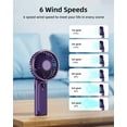 thumbnail image 3 of Portable Handheld Mini Fan, Neck Fan, 4000mAh Desk Fan, 180°Adjustable, 6 Speed Wind, Display Electricity in Real Time, USB Rechargeable Foldable Fan, Quiet Personal Fan with Power Bank -Purple, 3 of 9