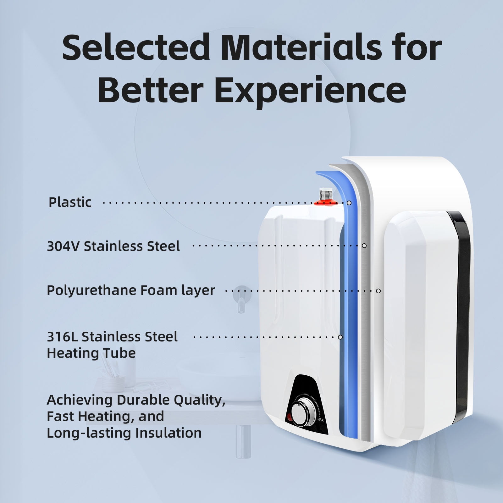 Electric Water Heater Kitchen Bathroom Shower 8L Tank Hot Water Heater 55-70, Tankless Electric Water Heater ,Safety Protections