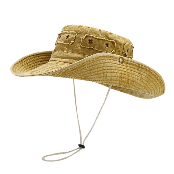Vintage Washed Sun Hat With Brass Buckle And Unisex Outdoor Jungle Fishing Cap For Hiking And Camping