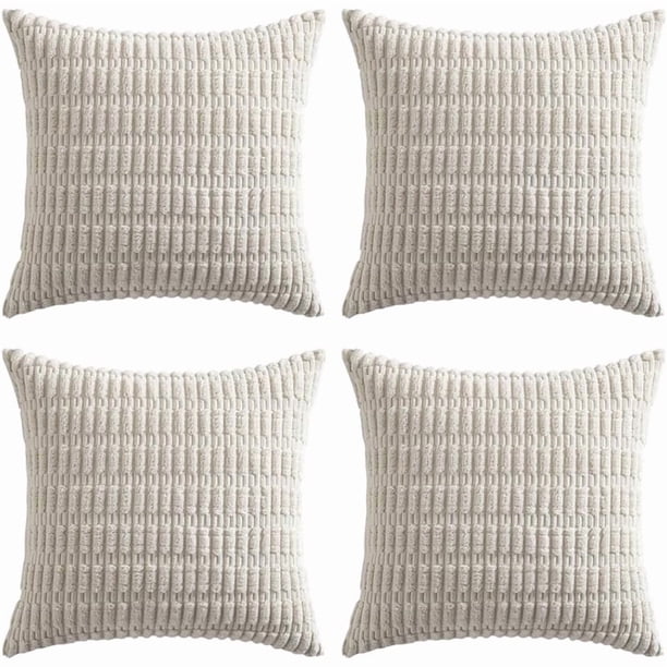 4 fundas de cojín decorativas, funda de cojín de pana para sofá, funda de almohada a rayas de estilo bohemio de pana suave para sofá, cama, decoración del hogar de granja (Gris claro)