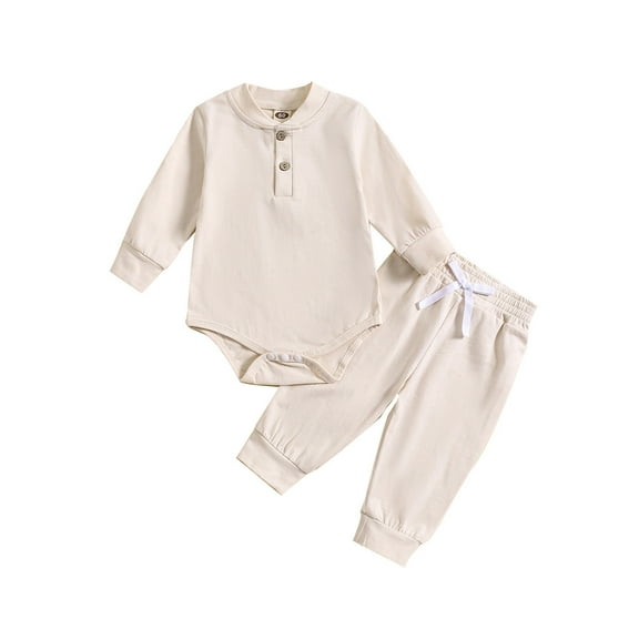 Tisuna Boys Fall Outfit Set Kids Lightweight Solid Color Long Sleeve Crewneck Tops And Pants 2 Pieces Clothing Set For Children Everyday Wear Size 18-24 Months